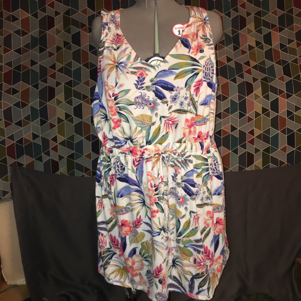 Westloop White Tropical Floral Hawain Draw String Dress